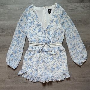 Disney Princess Junior's Cinderella Floral Long Sleeve V-Neck Romper Medium M